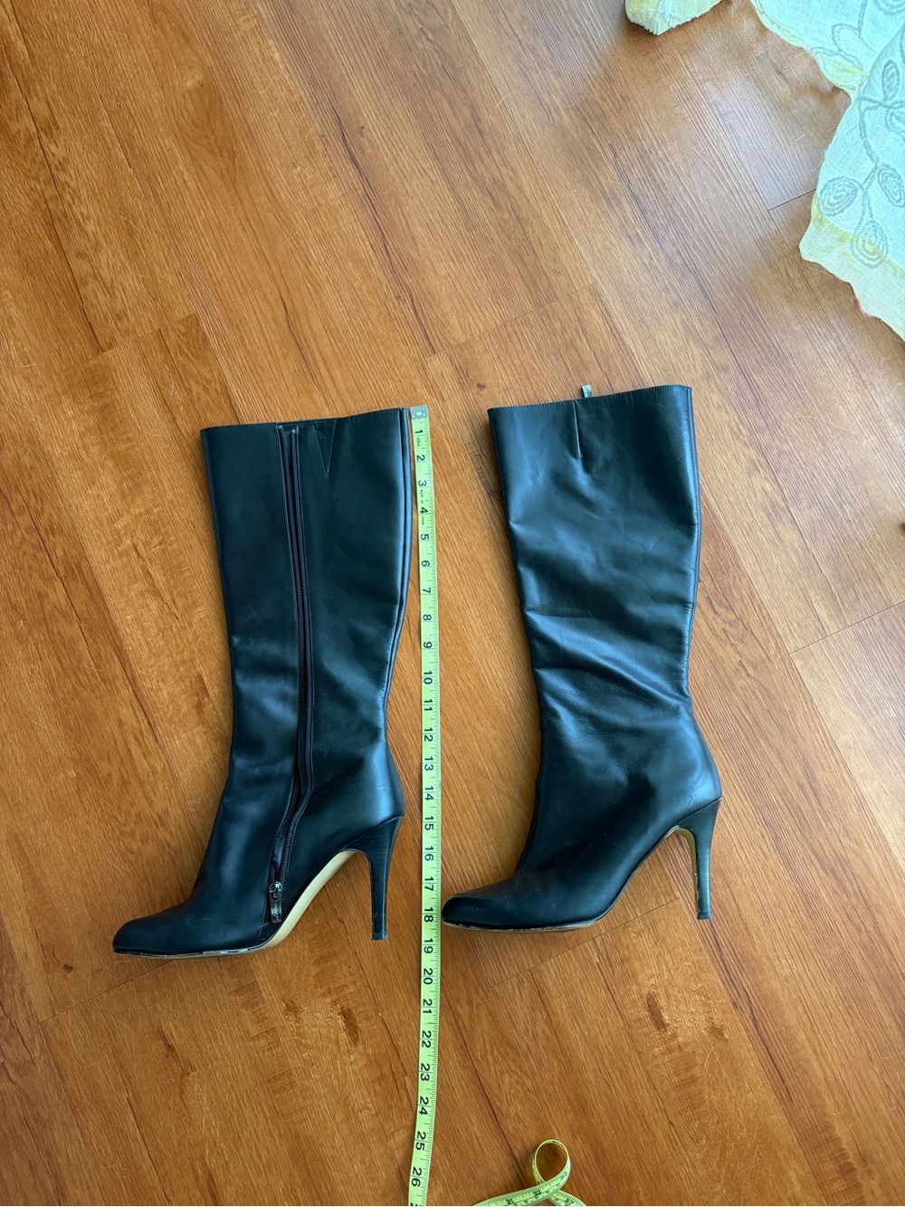 Halogen Black Leather Knee-High Heeled Boots - Picture 10 of 16